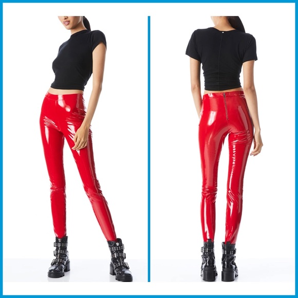 Alice + Olivia Maddox Red Vegan Leather Legging Pant - Picture 4 of 15